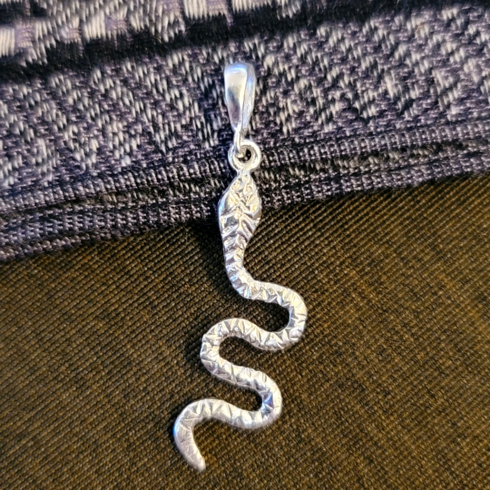 925 Fine Sterling Silver 2" Snake Pendant Mexico Stamped Jewelry Boho Timeless